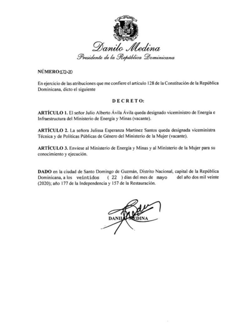 Decreto Danilo Medina nombra dos viceministros más en el Gobierno