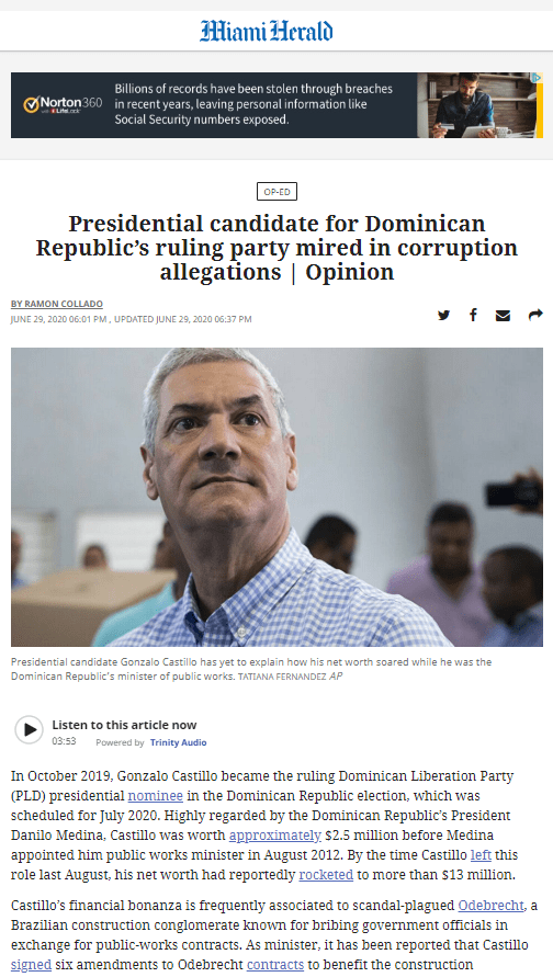 Capture Gonzalo en corrupcion Articulista del Miami Herald de EUA denuncia que Gonzalo Castillo está sumido en acusaciones de corrupción