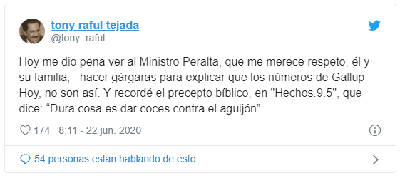 Tony Raful twitt Tony Raful le responde a Peralta con la Biblia, sobre la encuesta Gallup