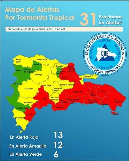 Alerta total 02 Todo el país en alerta: 13 provincias en rojo, 12 en amarillo y 6 en verde
