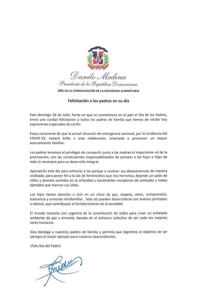 Danilo felicita padres Presidente Danilo Medina felicita a los padres dominicanos en su día