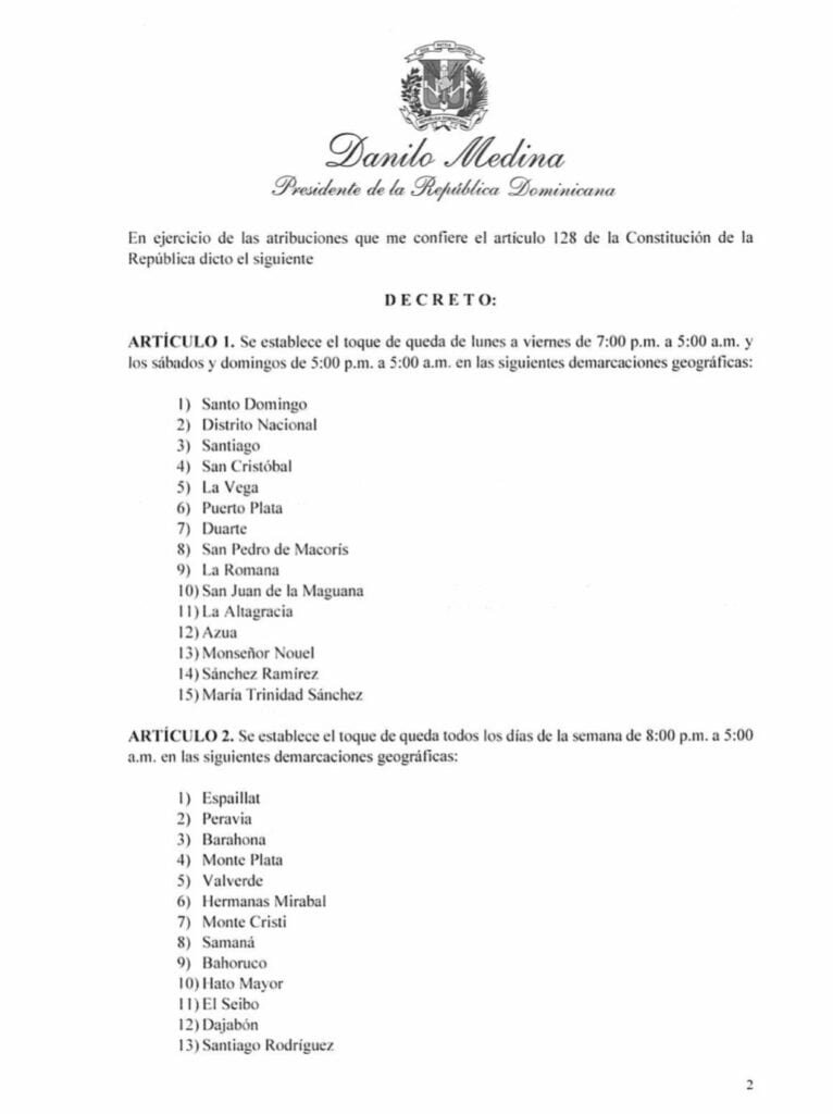 Decreto 266 20 2 Presidente decreta toque de queda que inicia este martes de 7 pm a 5 am