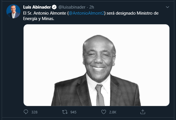 Designan Antonio Almonte Nuevas designaciones: Antoliano Peralta, Consultor Jurídico; y Antonio Almonte, en Energía y Minas
