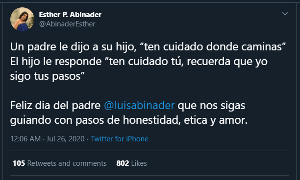 Esther Abinader Twitt Hija de Abinader pide que nos sigas guiando con pasos de honestidad