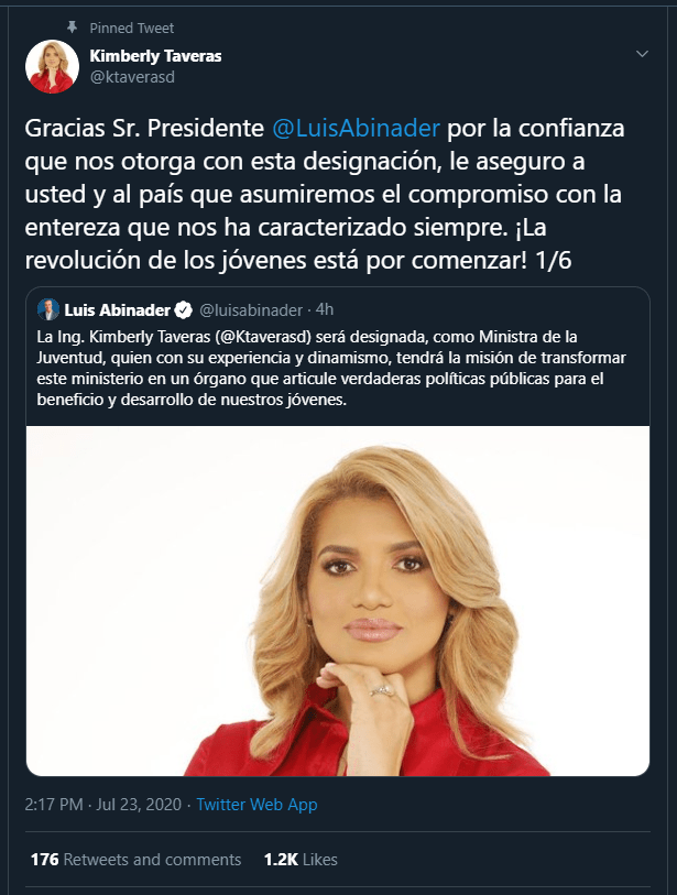 Kimberly twitt Kimberly Taveras: “¡La revolución de los jóvenes está por comenzar!”