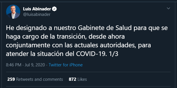 Luis twitt 01 Abinader designa gabinete de salud para manejar transición y Covid-19