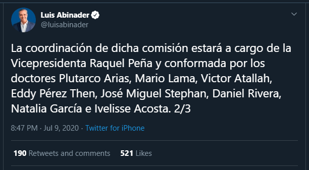 Luis twitt 02 Abinader designa gabinete de salud para manejar transición y Covid-19