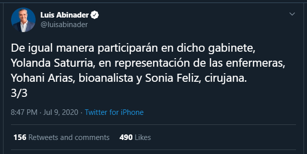 Luis twitt 03 Abinader designa gabinete de salud para manejar transición y Covid-19