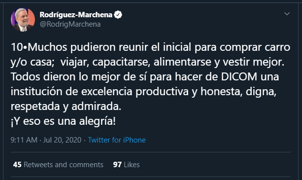 Marchena twitt Marchena revela aumentó nómina de DICOM de RD$7.9 a RD$ 12.3 millones