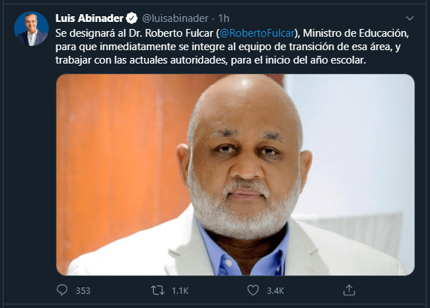 Nombran a Fulcar Luis Abinader designa a Roberto Fulcar como ministro de Educación