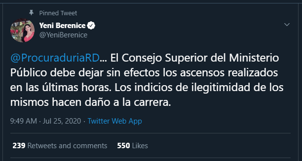 Twitt Berenice Berenice llama al Ministerio Público dejar sin efecto ascensos de fiscales