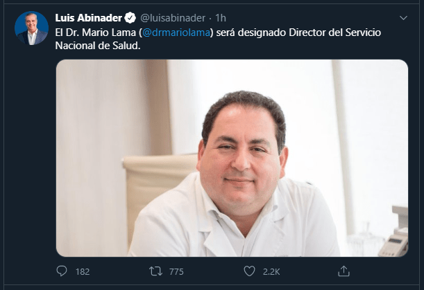 Twitt Mario Luis Abinader anuncia Ministro de Trabajo, Embajadora en Washington y Director Servicio Nacional de Salud