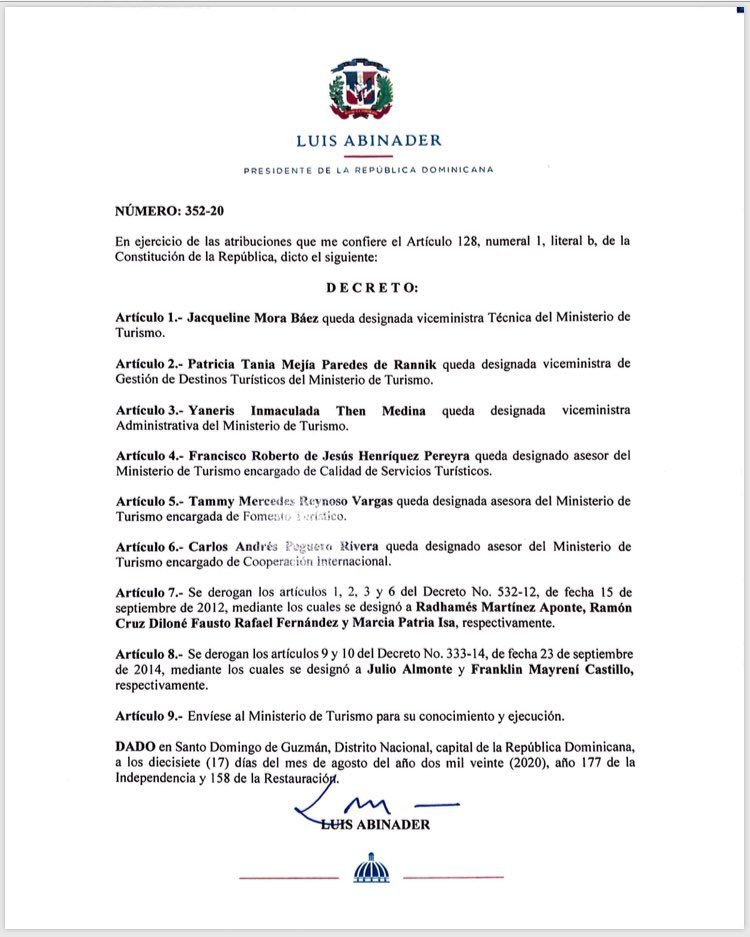 Abinader designa a Eligio Jáquez Cónsul General en Nueva York 6 Decreto 352 20 Abinader designa a Eligio Jáquez Cónsul General en Nueva York