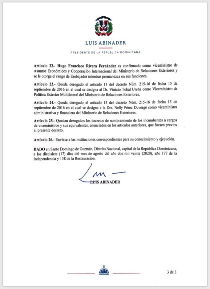 Abinader designa a Eligio Jáquez Cónsul General en Nueva York 5 Decreto 354 20 3 Abinader designa a Eligio Jáquez Cónsul General en Nueva York