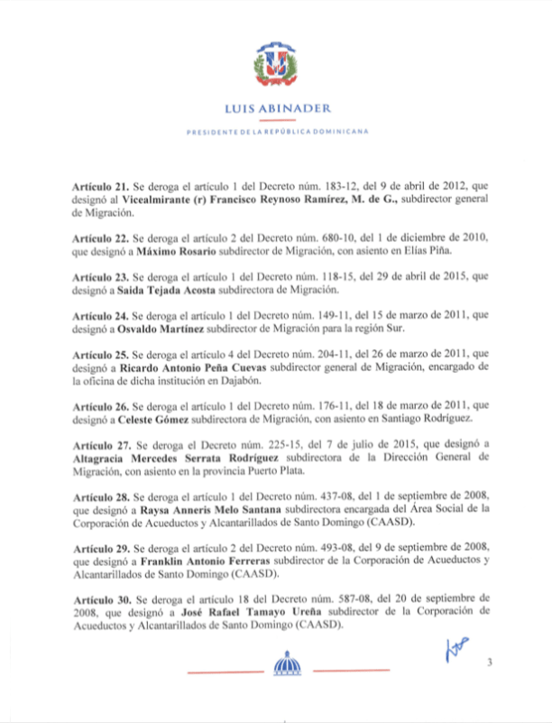 Abinader quita 56 subdirectores de la Lotería Nacional, Pasaporte, CAASD y el INAVI 7 Decreto 397 20 3 Abinader quita 56 subdirectores de la Lotería Nacional, Pasaporte, CAASD y el INAVI