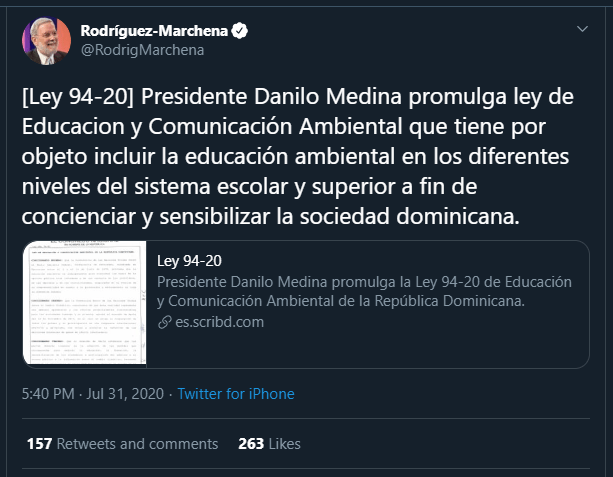 Twit ley 94 20 Danilo promulga la Ley 94-20 de Educación y Comunicación Ambiental