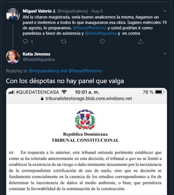 Twitt Katia Jueza del Tribunal Constitucional llama “déspota” a Danilo Medina