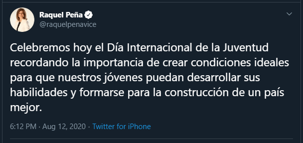 Twitt Raquel juventud Presidente electo Luis Abinader felicita a la juventud dominicana