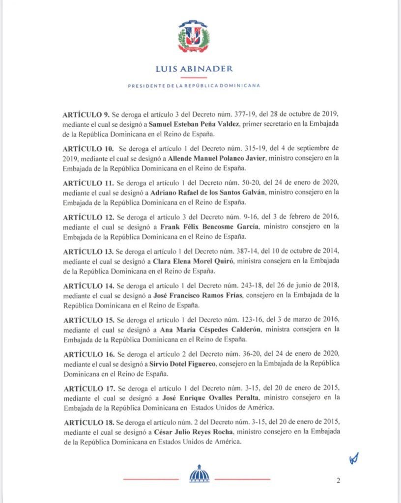 Decreto 510 20 2 Luis Abinader destituye a Fiquito Vásquez y a la hija de “La Tora”