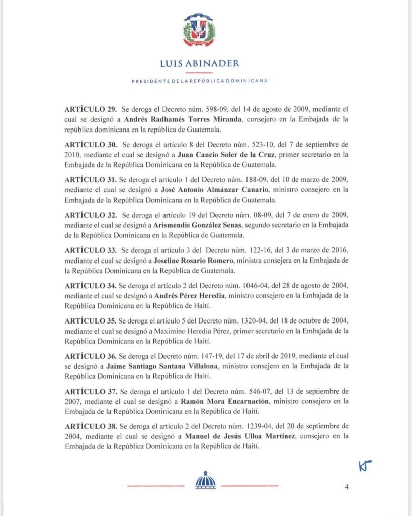 Decreto 510 20 4 Luis Abinader destituye a Fiquito Vásquez y a la hija de “La Tora”