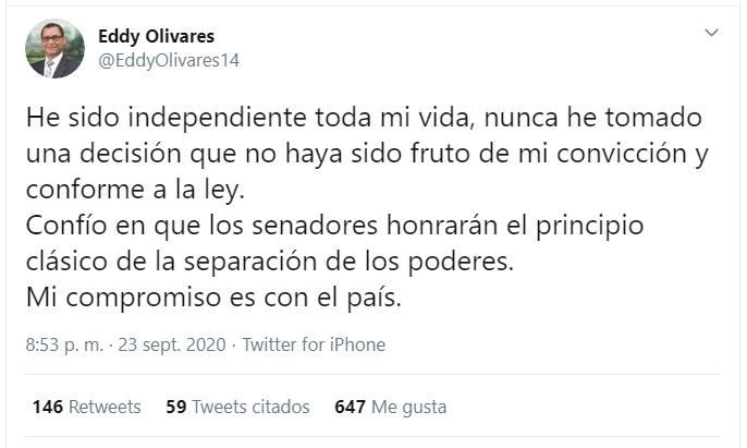 Twitt Eddy Olivares Eddy Olivares: «He sido independiente toda mi vida»