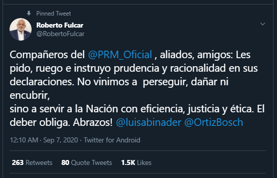Twitt Furcal Fulcar pide a perremeístas "prudencia y racionalidad en sus declaraciones"