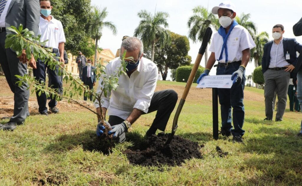 Abinader siembra arbol 05 Abinader encabeza siembra en el Palacio Nacional por el Mes de la Reforestación