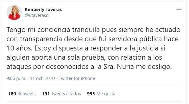 Twitt Kimberly 01 Kimberly Taveras dice está dispuesta a responder ante la justicia