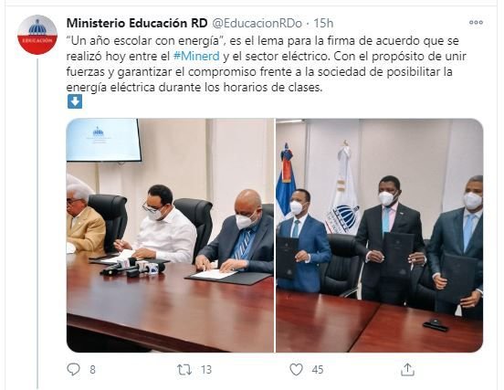 Twitt Educacion Educación y EDEs acuerdan garantizar electricidad en horario de clases