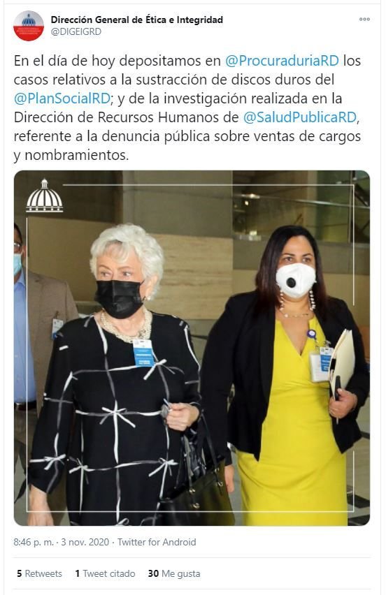 Twitt direccion de etica Dirección de Ética lleva a Procuraduría casos de discos duros del Plan Social y Salud Pública