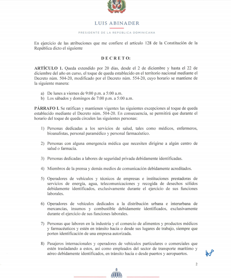 decreto 2 1 Ejecutivo extiende el toque de queda hasta 22 diciembre en mismo horario