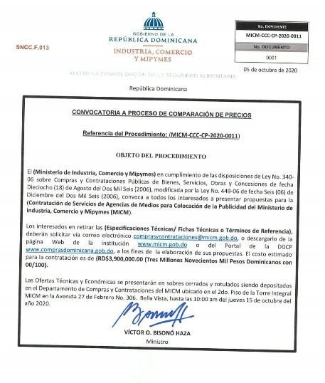 ito 1 1 Ito Bisonó intenta contratar agencia publicitaria por cuatro millones de pesos(documentos anexos)