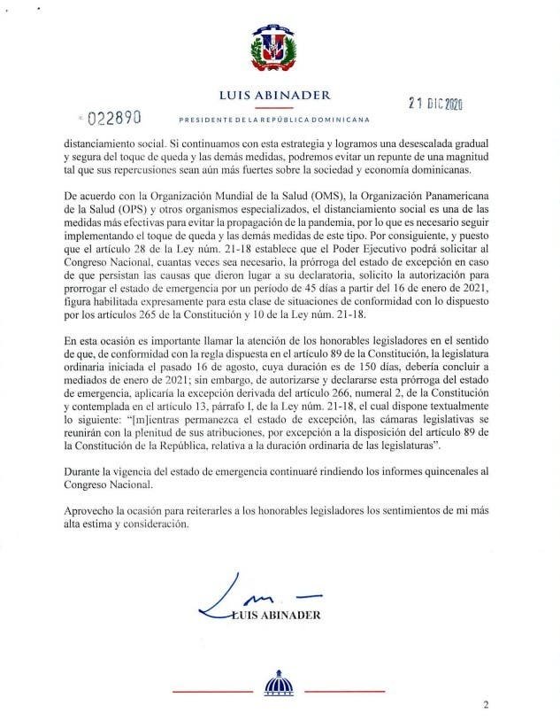 45 DIAS 02 Luis Abinader solicita 45 días más del estado de emergencia
