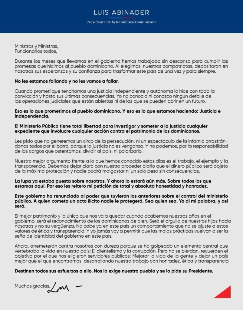 Abinader palabras Abinader: “A quien cometa un acto ilícito nadie le protegerá”