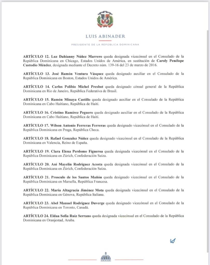 Luis Abinader designa 24 nuevos funcionarios en el servicio exterior 4 Decreto 736 20 02 Luis Abinader designa 24 nuevos funcionarios en el servicio exterior