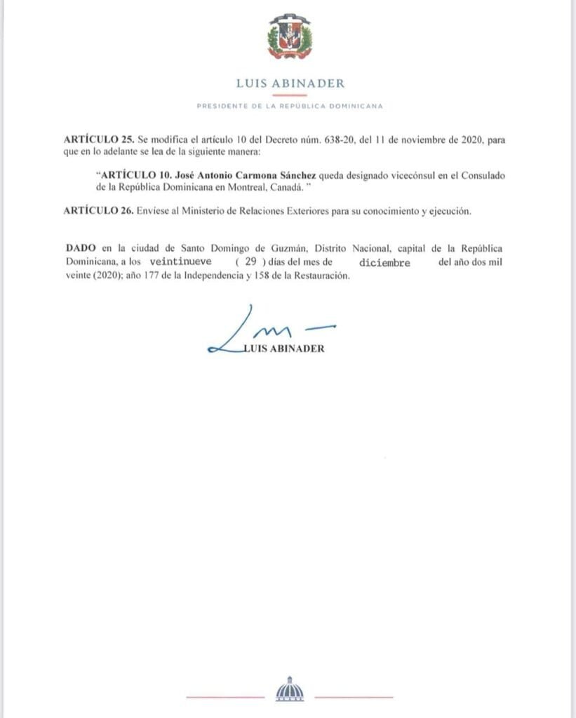 Luis Abinader designa 24 nuevos funcionarios en el servicio exterior 5 Decreto 736 20 03 Luis Abinader designa 24 nuevos funcionarios en el servicio exterior