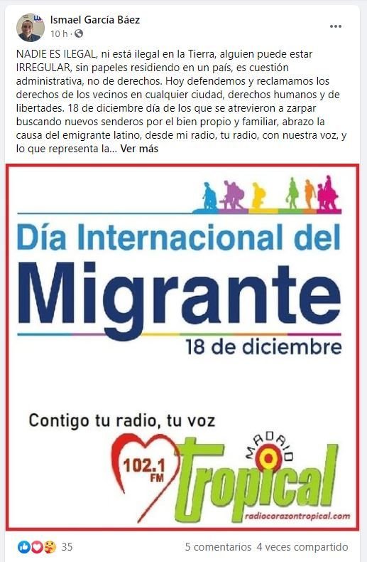 Ismale Garcia Baez FB Ismael García se solidariza con los emigrantes y pide respeten sus derechos
