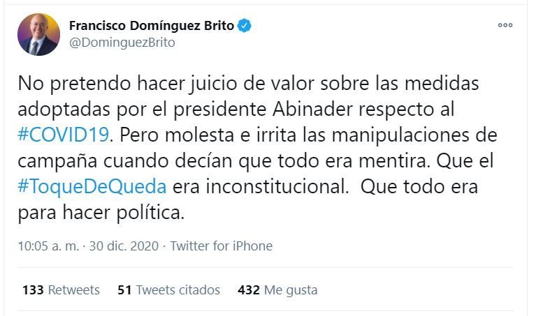 Domínguez Brito: "La hipocresía es el patrón de conducta del Gobierno" 3 Twitt Brito 01 Domínguez Brito: "La hipocresía es el patrón de conducta del Gobierno"