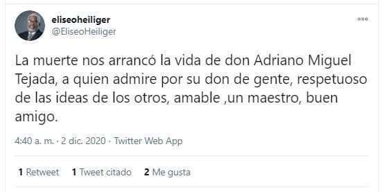 Twitt Eliseo Falleció esta madrugada Adriano Miguel Tejada, exdirector de Diario Libre