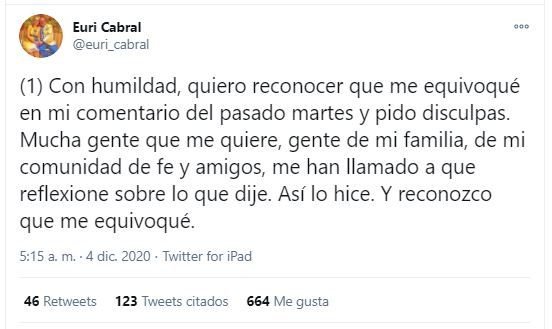 Twitt Euri 01 Video | Euri Cabral admite fue error pedir exfuncionarios no fueran apresados en diciembre