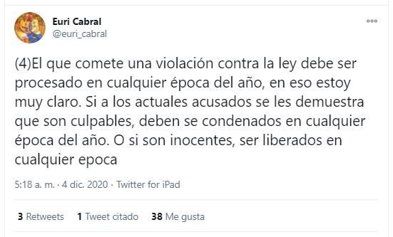 Twitt Euri 04 Video | Euri Cabral admite fue error pedir exfuncionarios no fueran apresados en diciembre