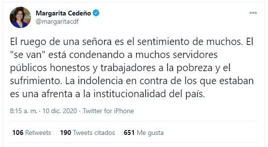 Margarita: El «se van» está condenando a muchos servidores públicos honestos 3 Twitt Margarita 01 Margarita: El «se van» está condenando a muchos servidores públicos honestos