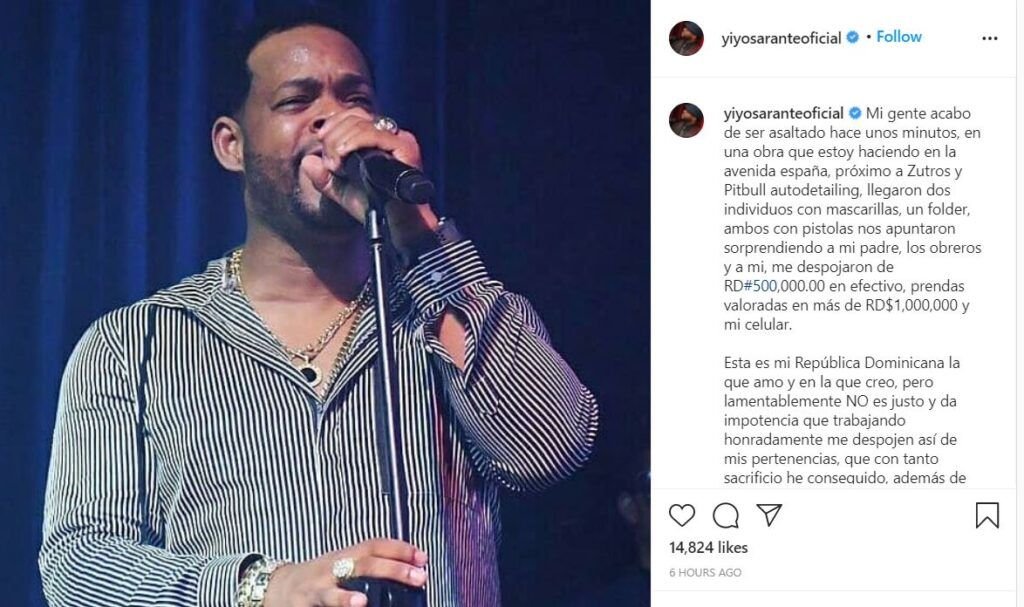 YIYOOOOOOOOOO Asaltan a Yiyo Sarante y lo despojan de RD$500 mil y prendas