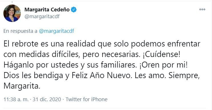 twitter margarita 1 Exvicepresidenta R. Dom. Margarita Cedeño dio positivo al COVID-19