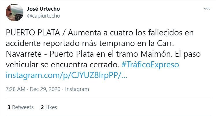twitter puerto plata Reportan cuatro muertos en accidente de tránsito Puerto Plata