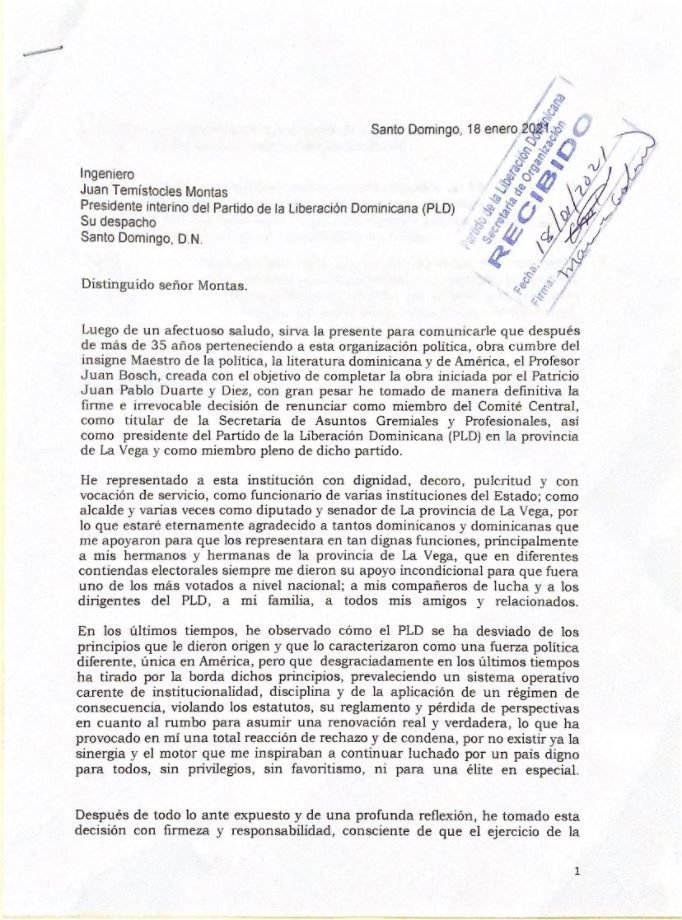 Renuncia Euclides 01 Renuncia del PLD Euclides Sánchez, ex senador y presidente del partido en La Vega