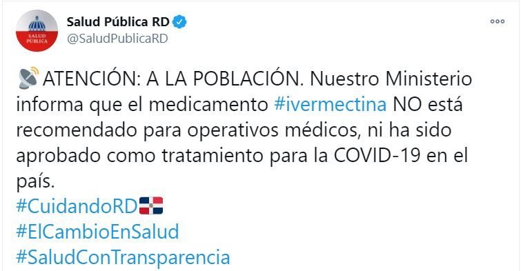 SALUD PUBLICA 16 Salud Pública no recomienda uso de Ivermectina para tratar Covid-19