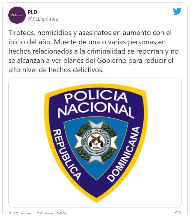 El PLD ataca al Gobierno por alta «delincuencia y mala gestión de la pandemia» 3 Twitt PLD 01 El PLD ataca al Gobierno por alta «delincuencia y mala gestión de la pandemia»