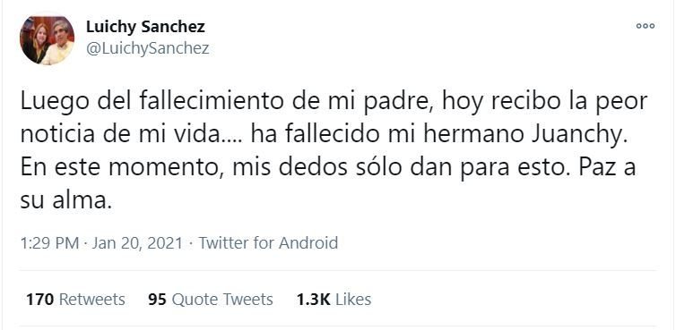 twitter juanchi sanchez 1 Fallece Juanchy Sánchez a causa del COVID-19