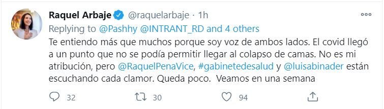 twitter raquelalbaje 1 Raquel Arbaje dice «No se podía permitir llegar al colapso de camas”